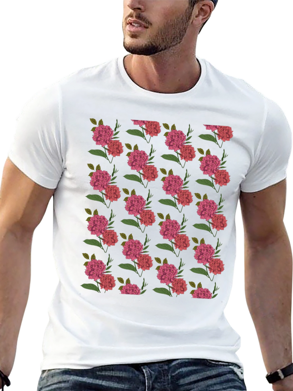 Floral Print Black Crew Neck T-Shirt