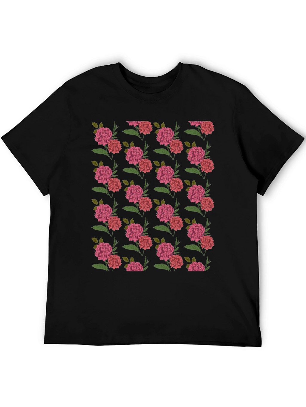 Floral Print Black Crew Neck T-Shirt