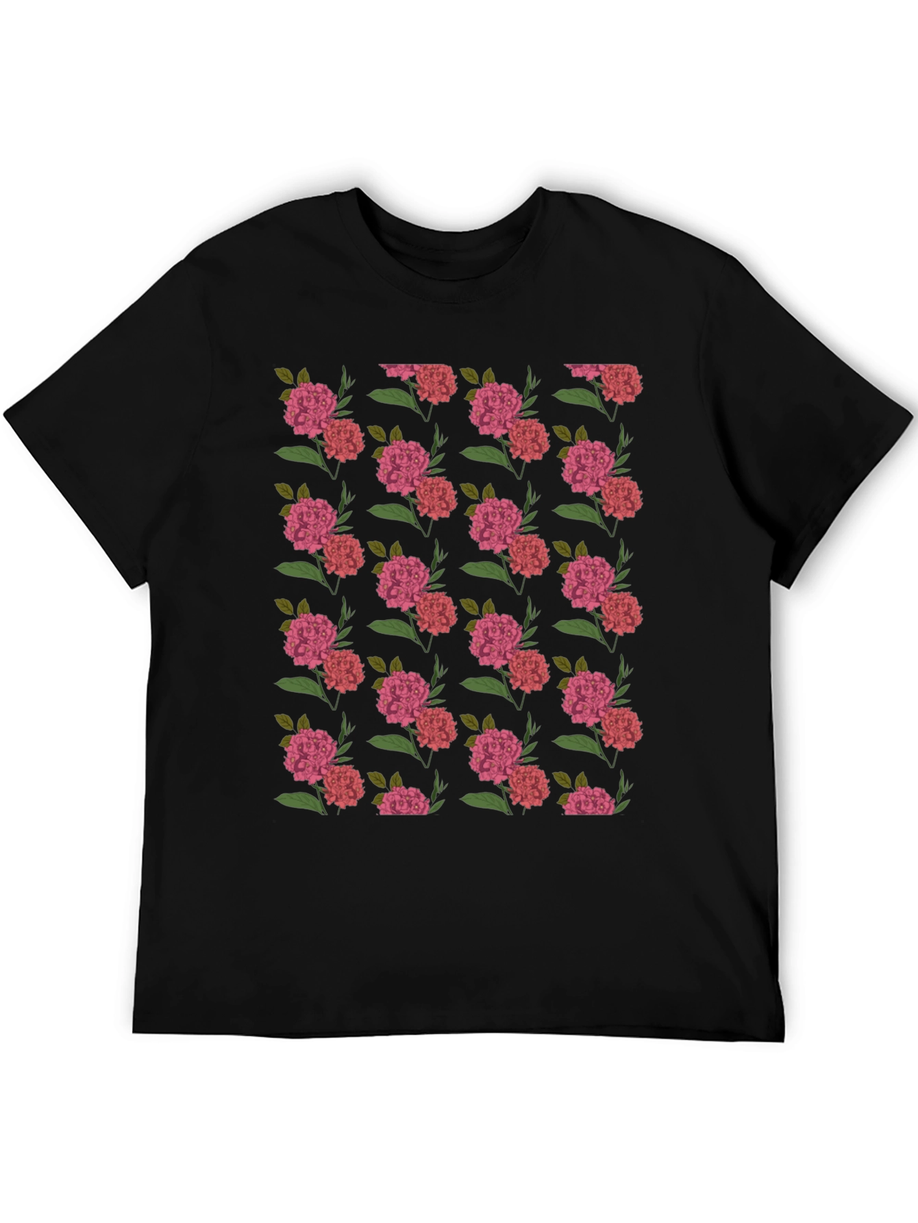 Floral Print Black Crew Neck T-Shirt