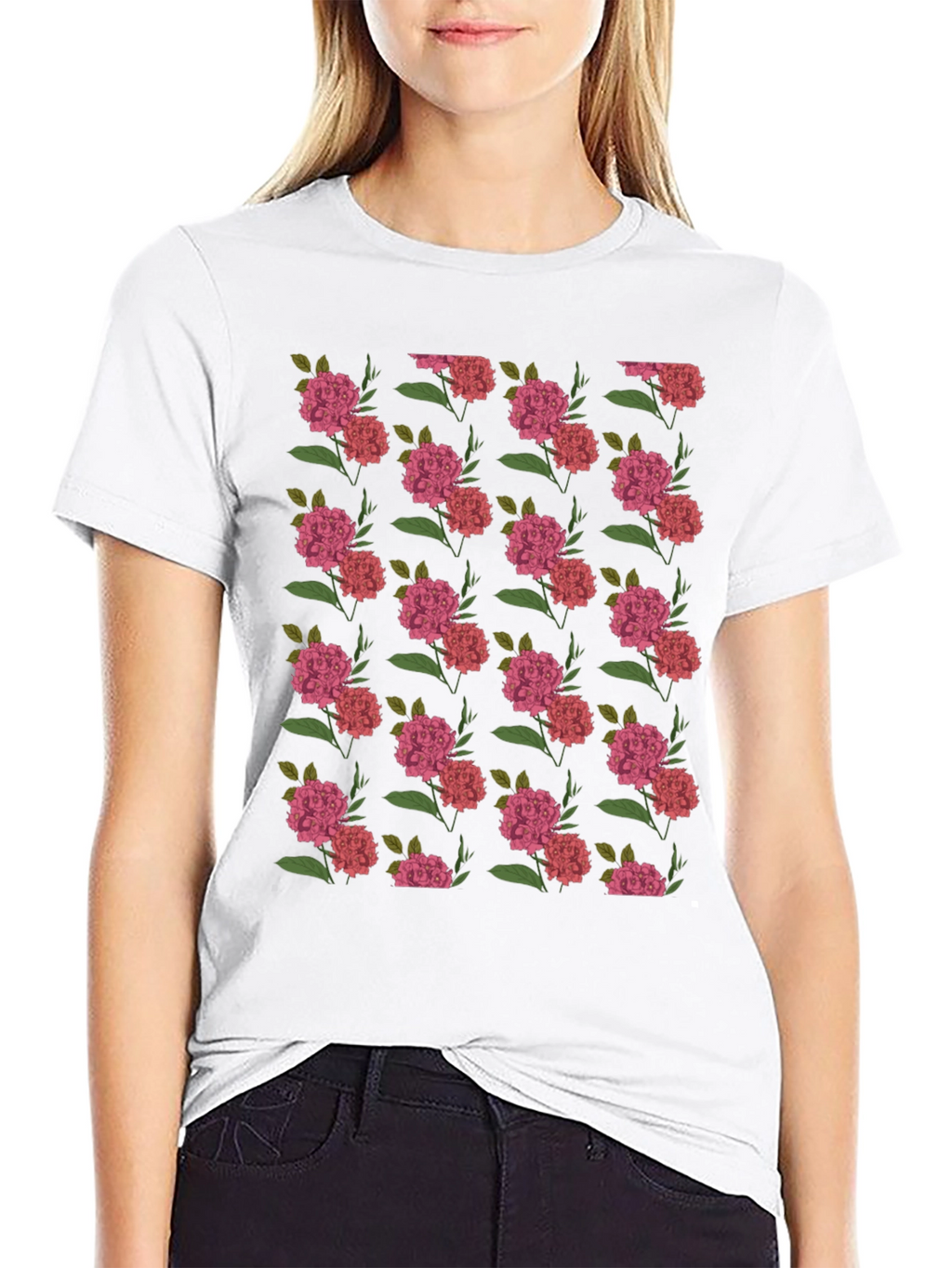 Floral Print Black Crew Neck T-Shirt