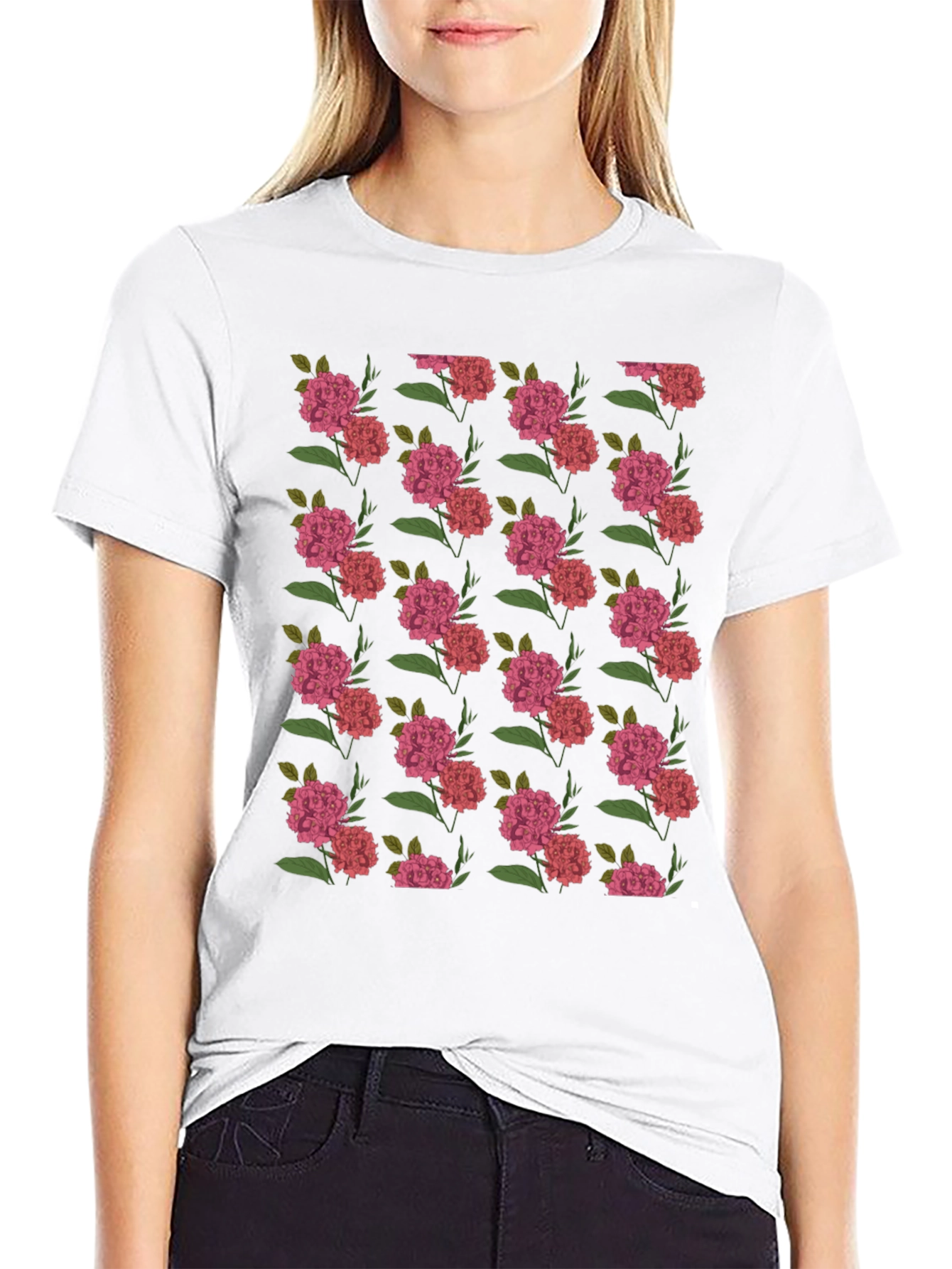 Floral Print Black Crew Neck T-Shirt