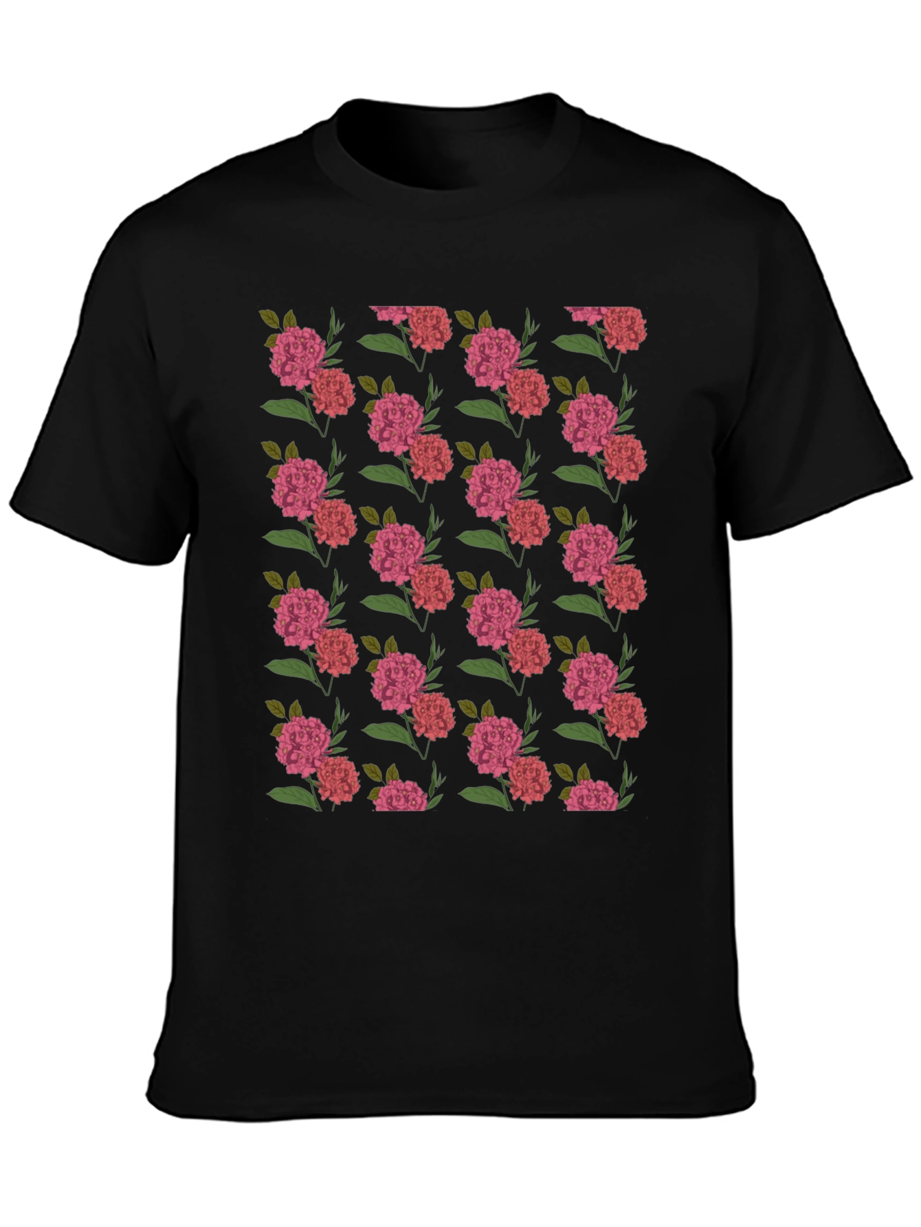 Floral Print Black Crew Neck T-Shirt