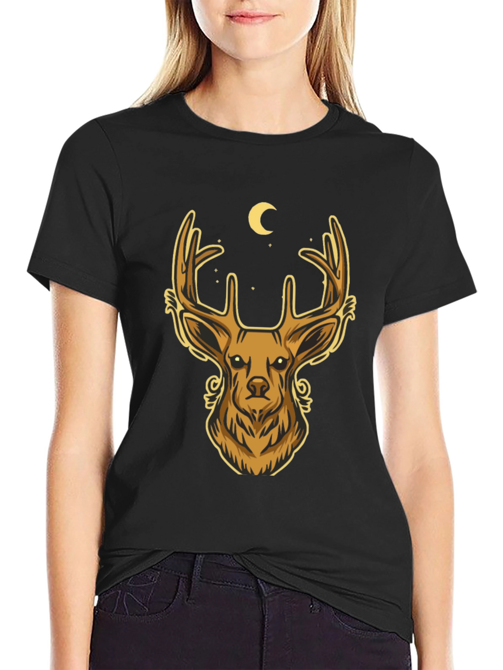 Deer Moon Graphic T-Shirt - Mens Black Tee