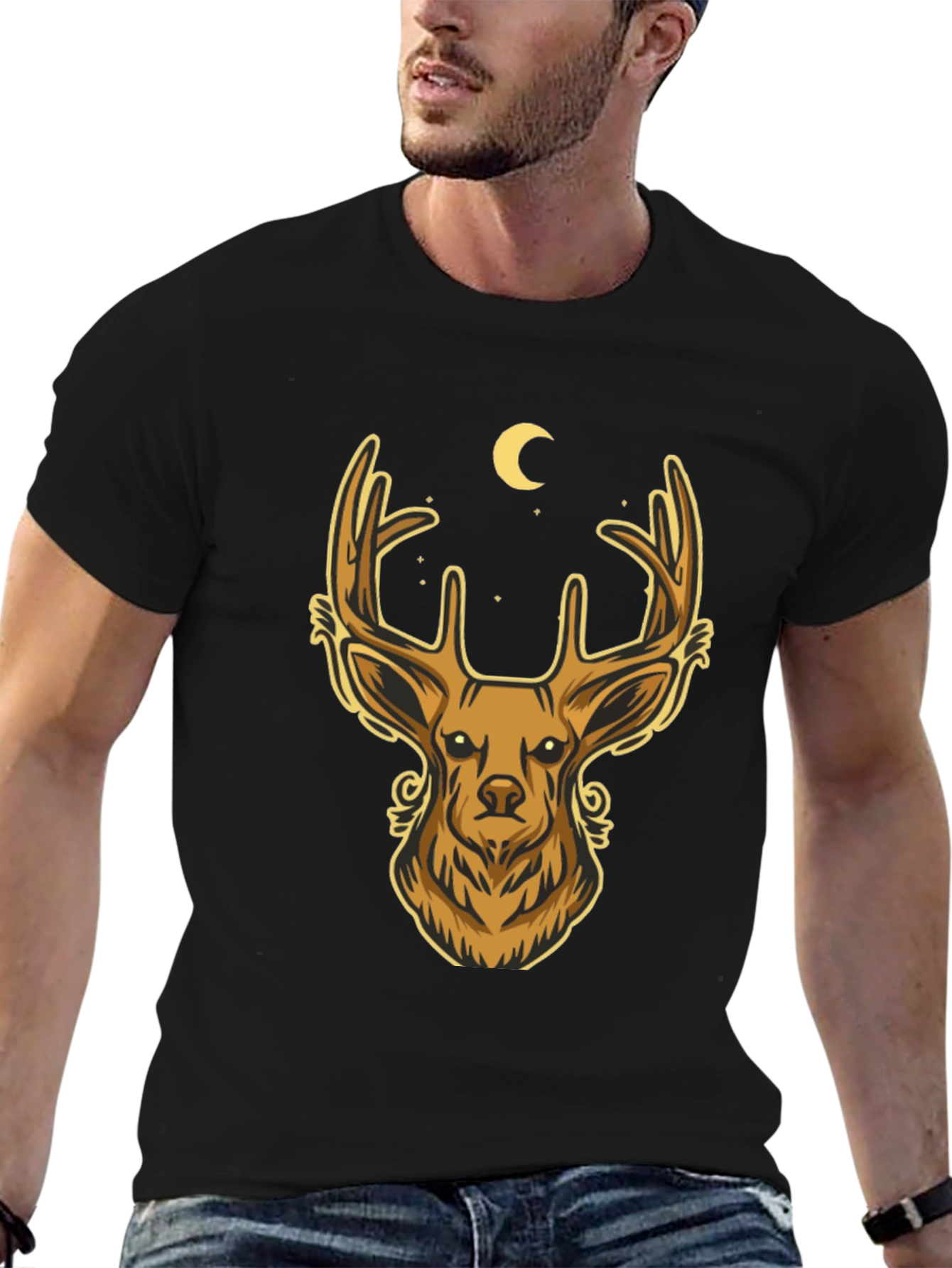 Deer Moon Graphic T-Shirt - Mens Black Tee