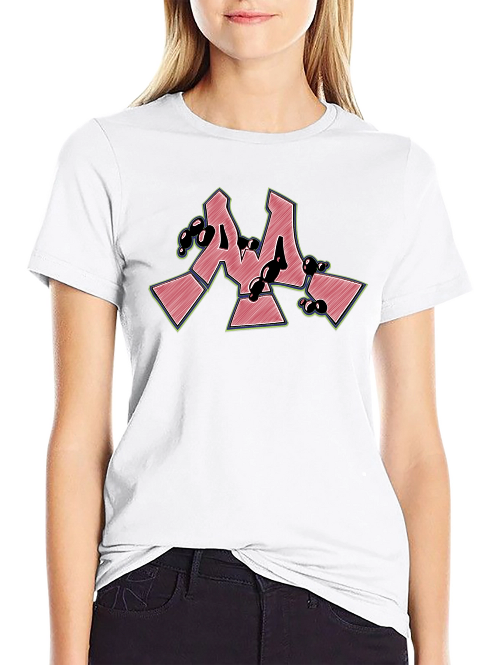 Cool Graffiti Style M Letter Black T-Shirt