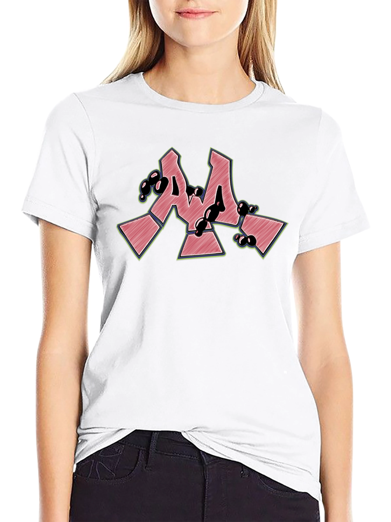 Cool Graffiti Style M Letter Black T-Shirt