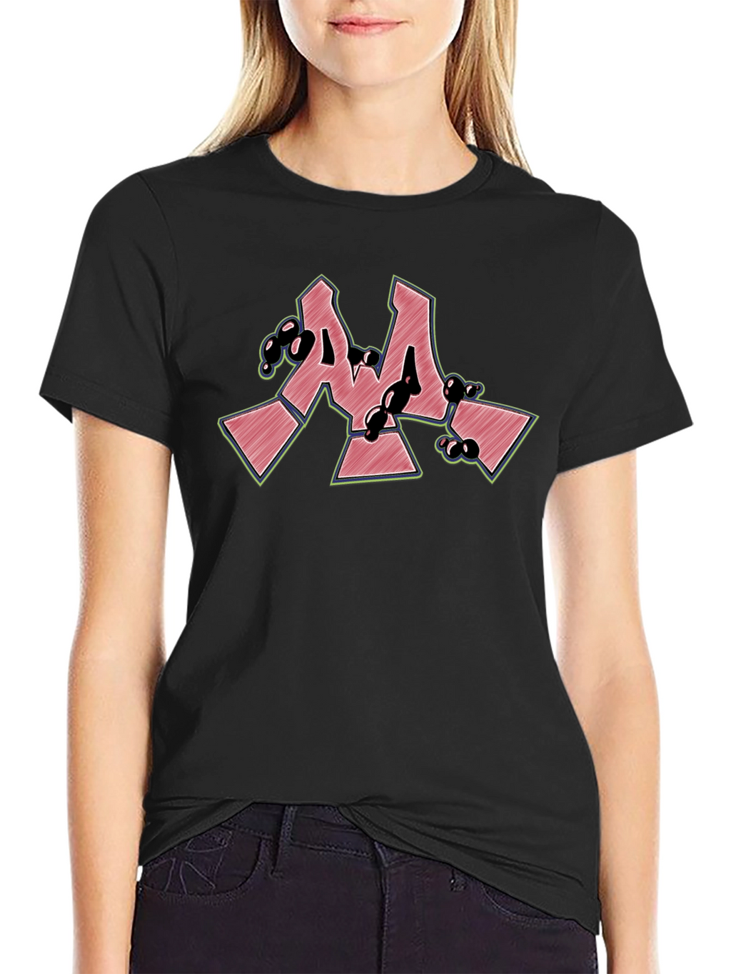 Cool Graffiti Style M Letter Black T-Shirt