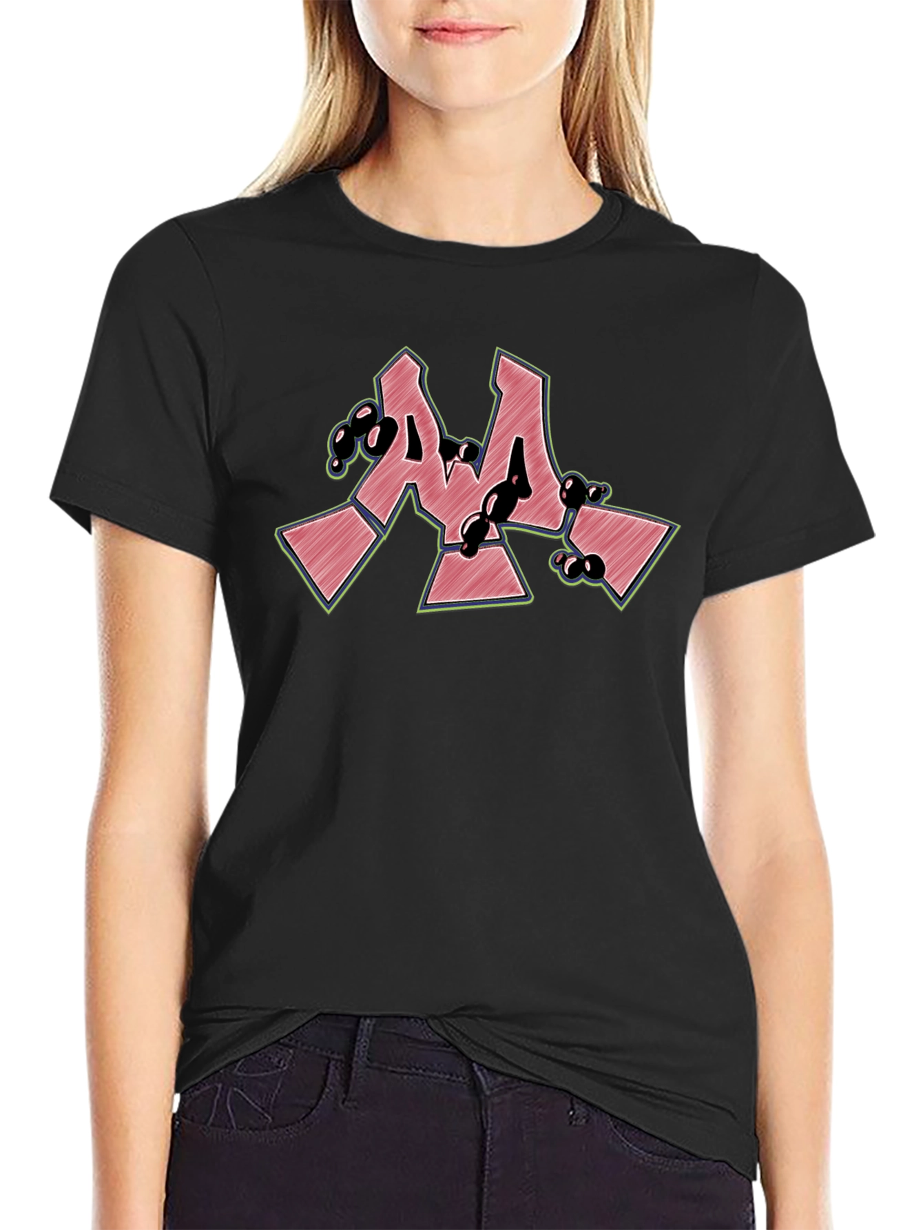 Cool Graffiti Style M Letter Black T-Shirt