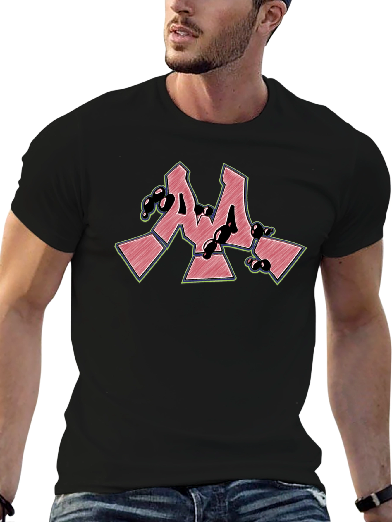 Cool Graffiti Style M Letter Black T-Shirt
