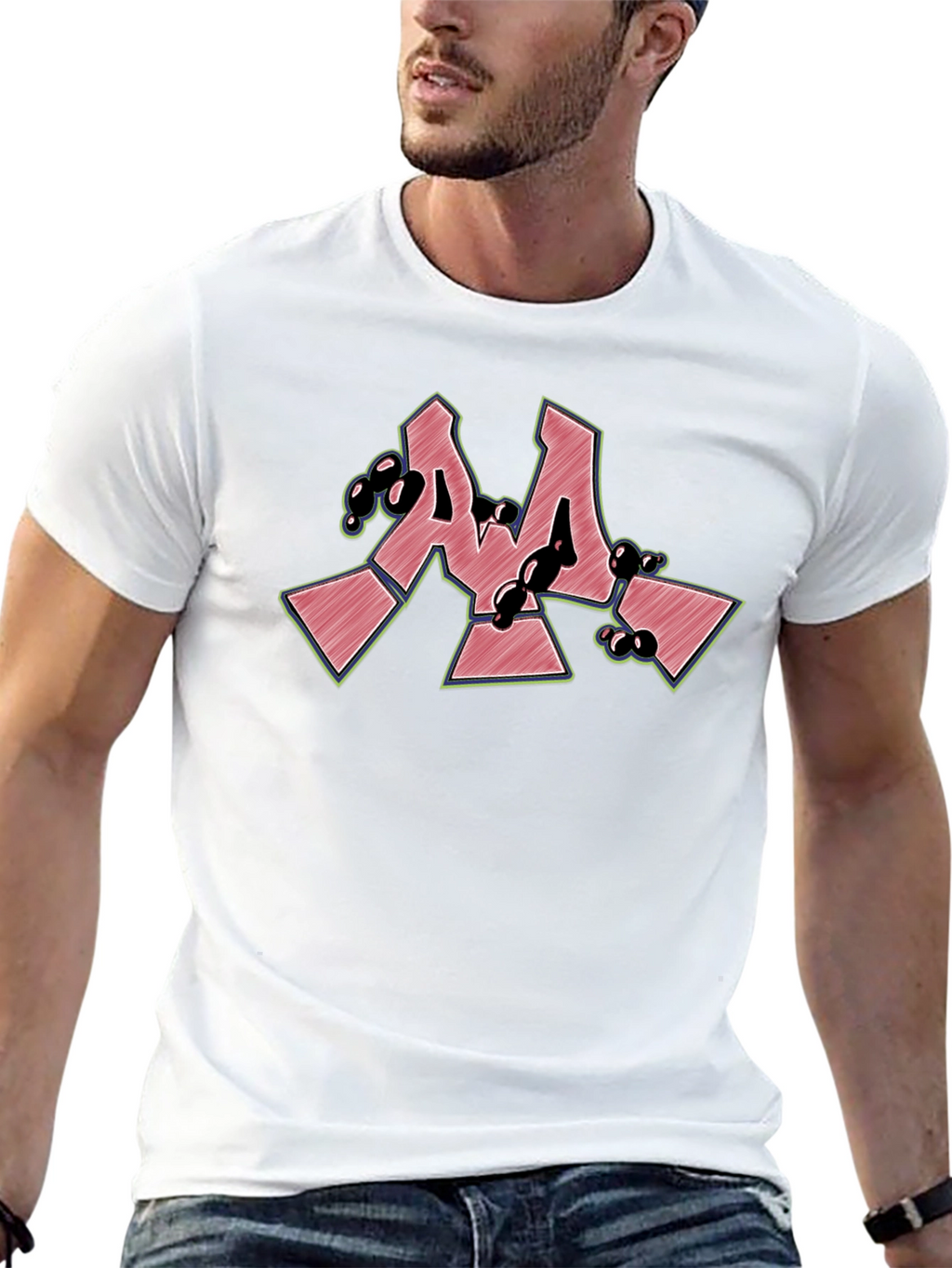 Cool Graffiti Style M Letter Black T-Shirt