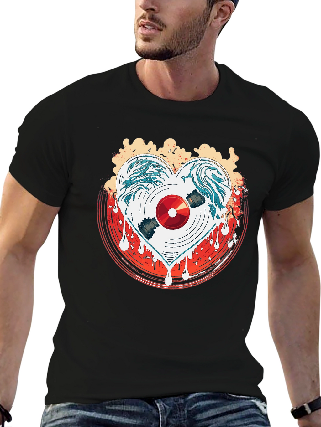 Heart Record Black Graphic Tee