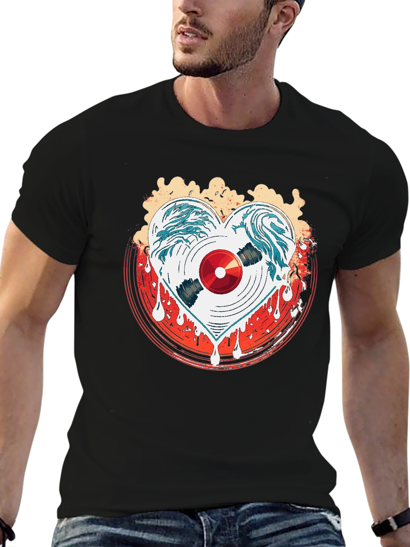 Heart Record Black Graphic Tee