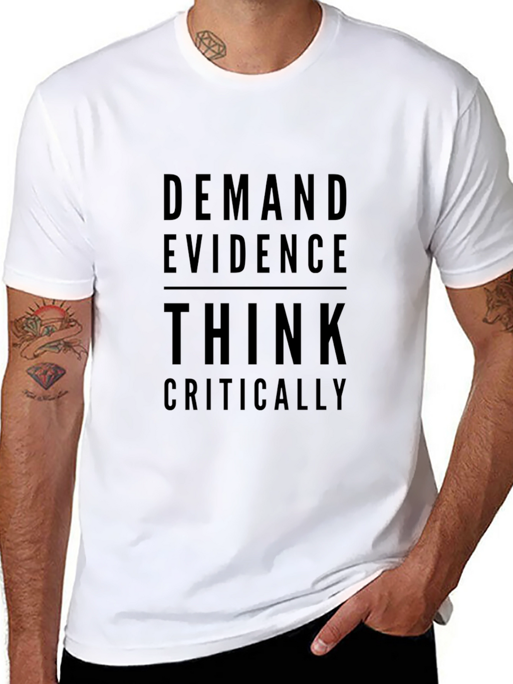 Demand Evidence Think Critically Black Graphic Tee