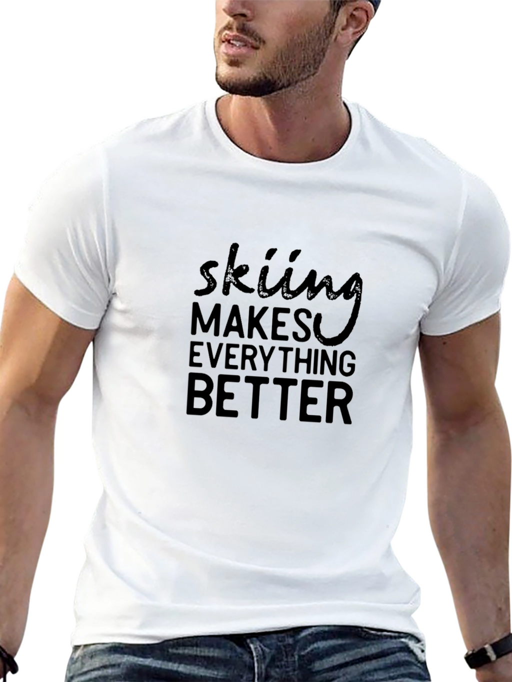 Skiing Makes Everything Better Black Graphic Tee