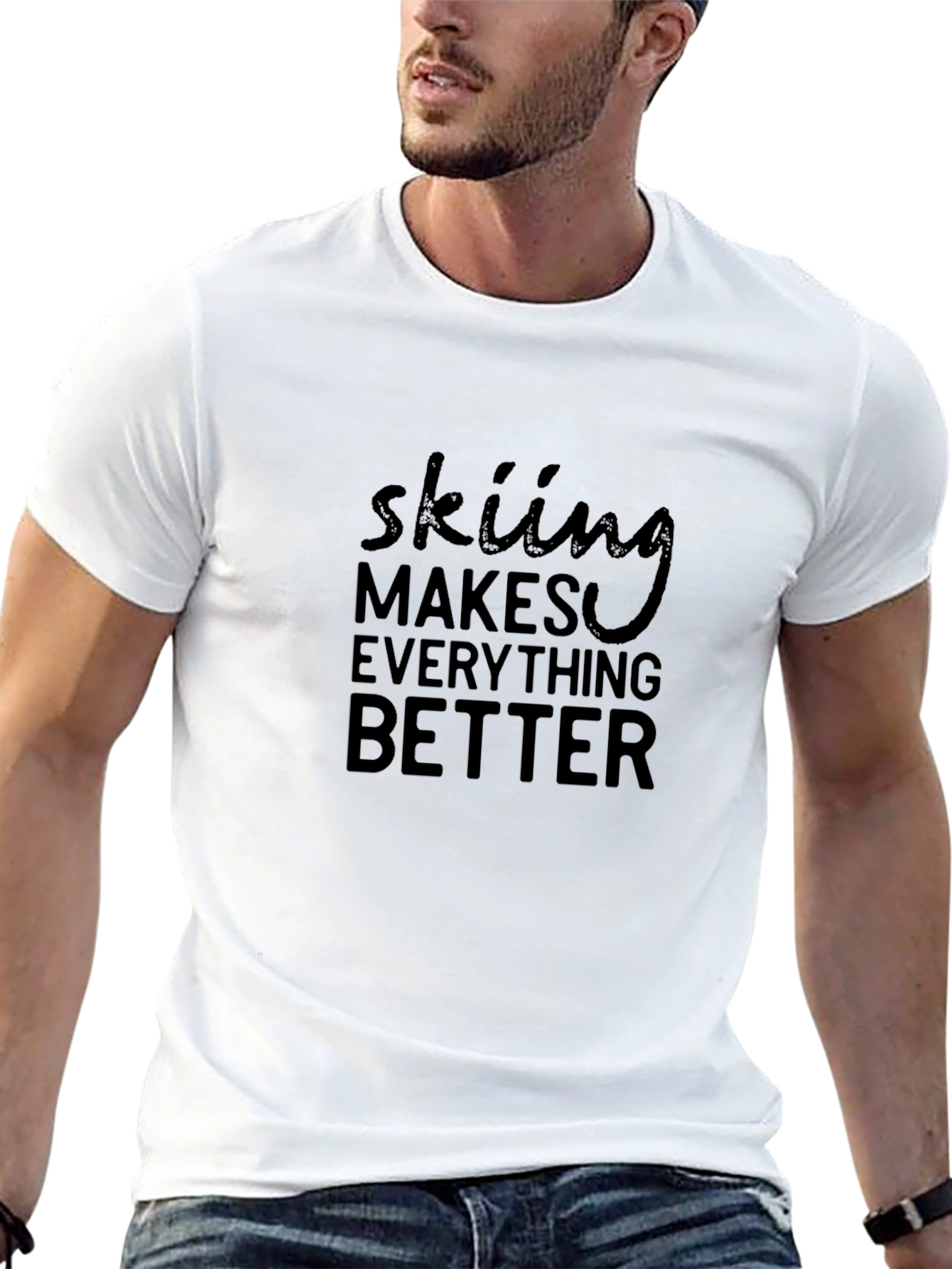 Skiing Makes Everything Better Black Graphic Tee