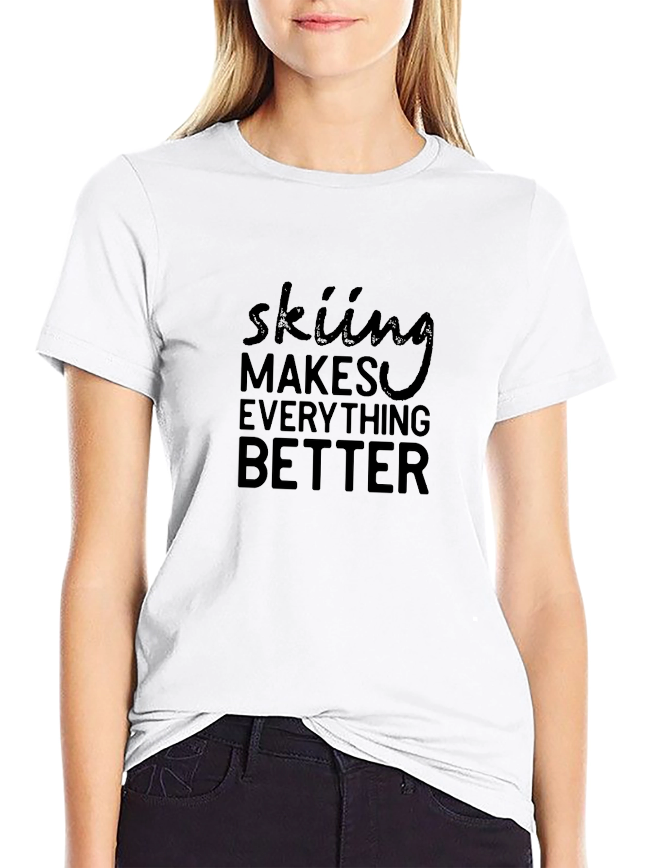Skiing Makes Everything Better Black Graphic Tee