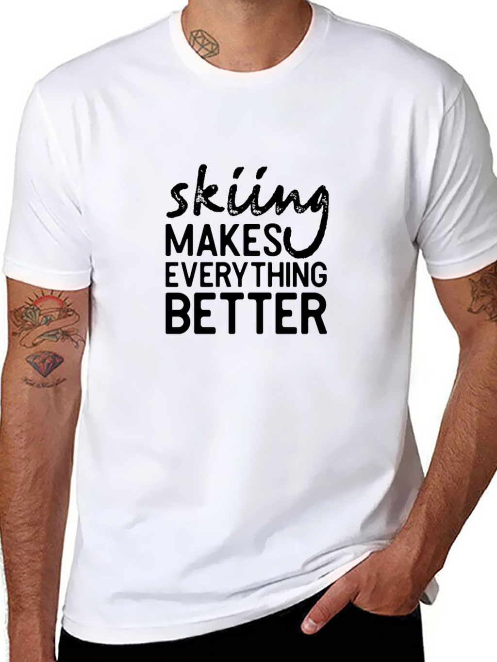 Skiing Makes Everything Better Black Graphic Tee