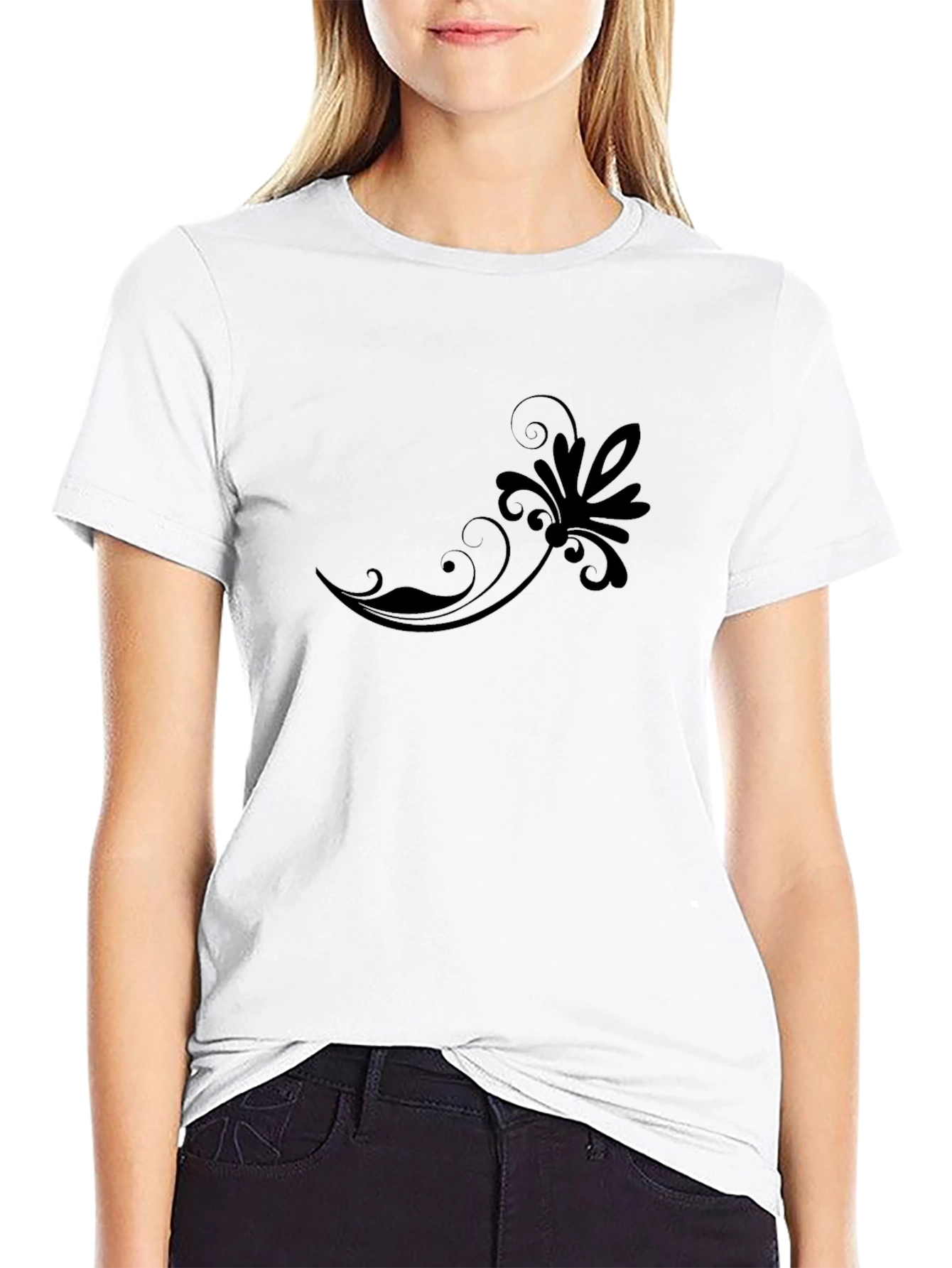 Elegant Black Floral Swirl T-Shirt