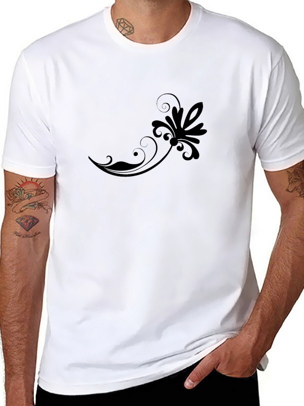 Elegant Black Floral Swirl T-Shirt