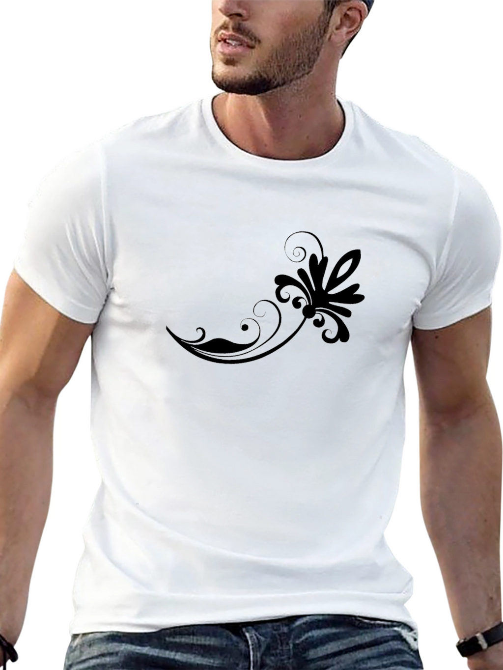Elegant Black Floral Swirl T-Shirt