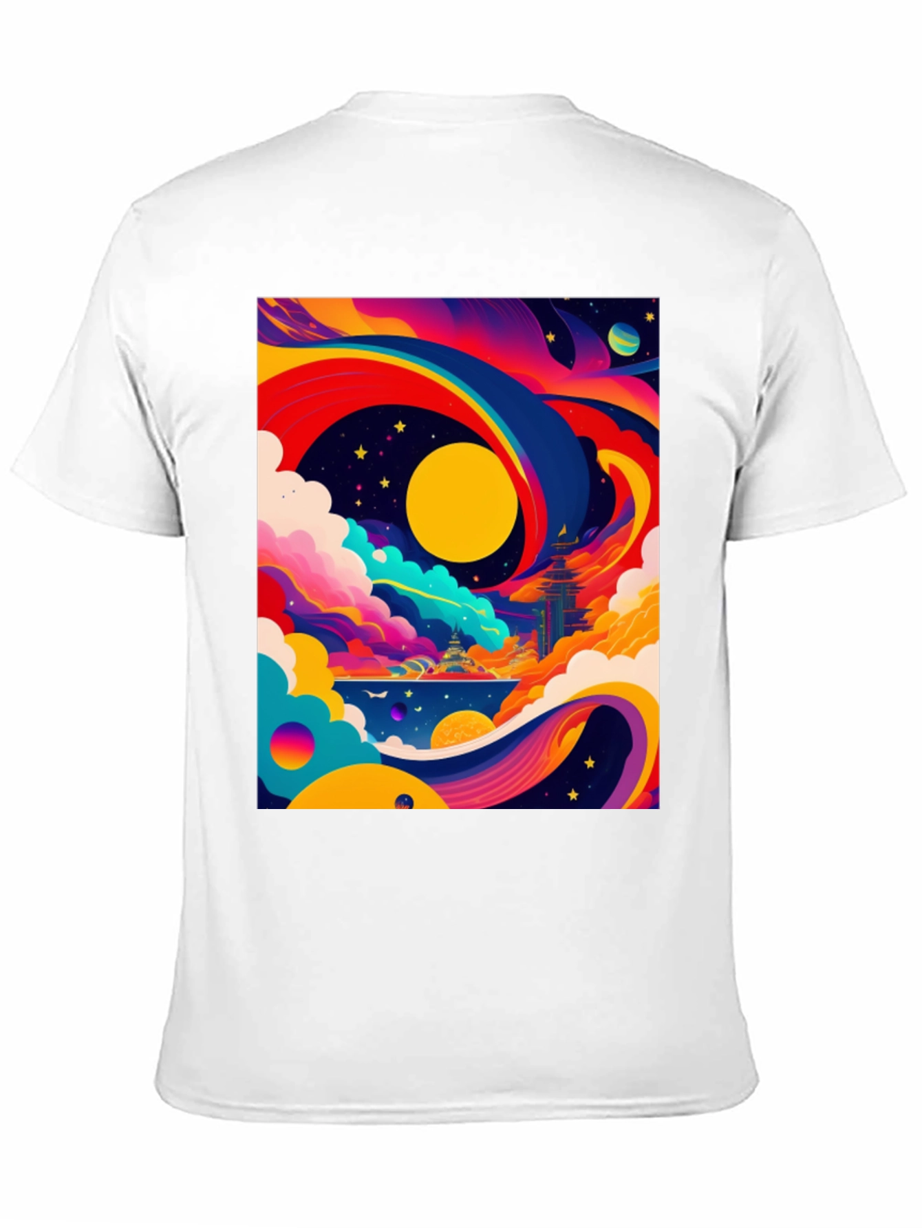 Vibrant Celestial Graphic Tee - Artistic Dreamscape