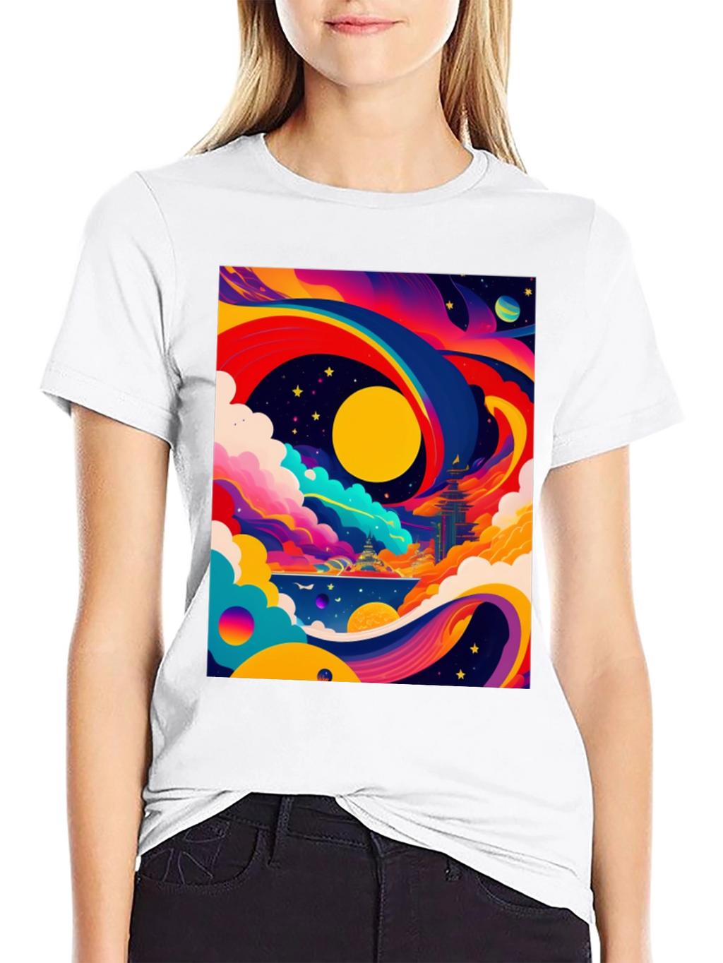 Vibrant Celestial Graphic Tee - Artistic Dreamscape