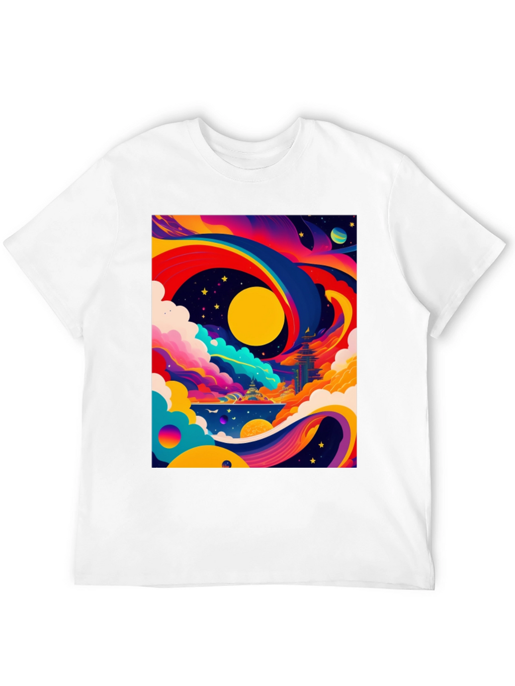 Vibrant Celestial Graphic Tee - Artistic Dreamscape