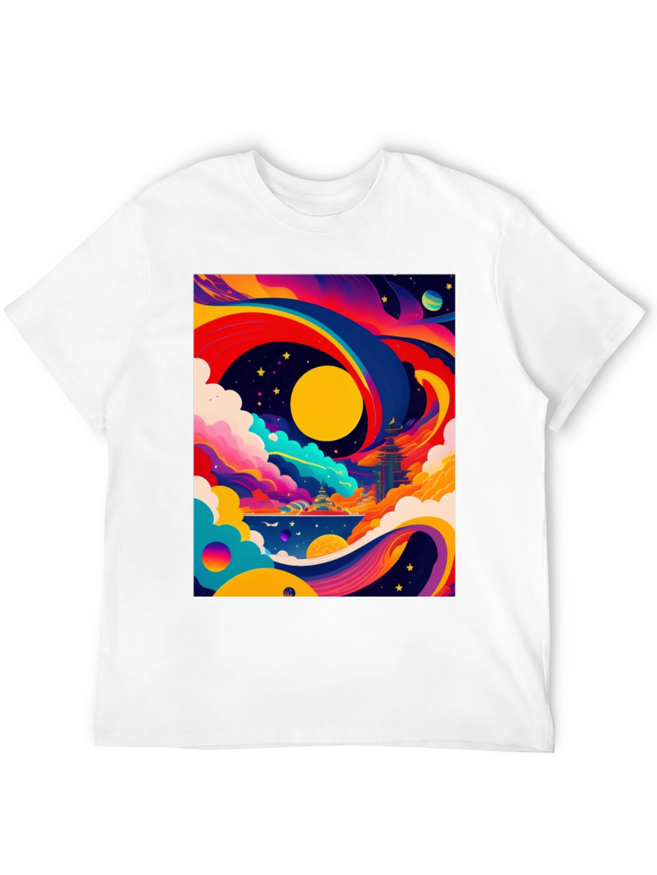 Vibrant Celestial Graphic Tee - Artistic Dreamscape