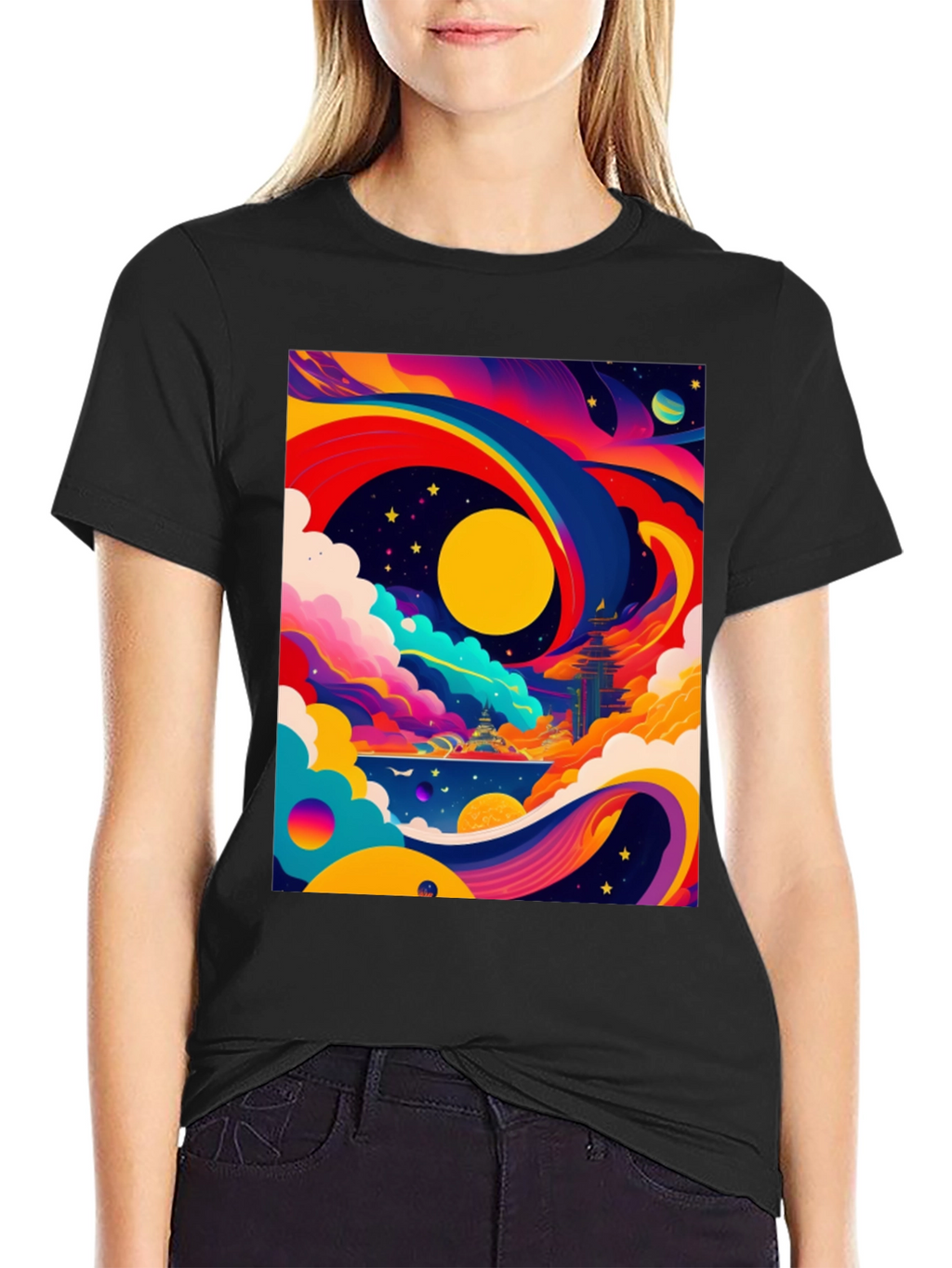 Vibrant Celestial Graphic Tee - Artistic Dreamscape