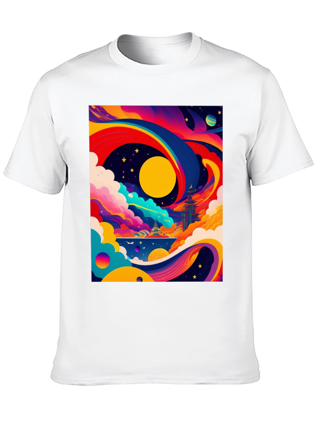 Vibrant Celestial Graphic Tee - Artistic Dreamscape