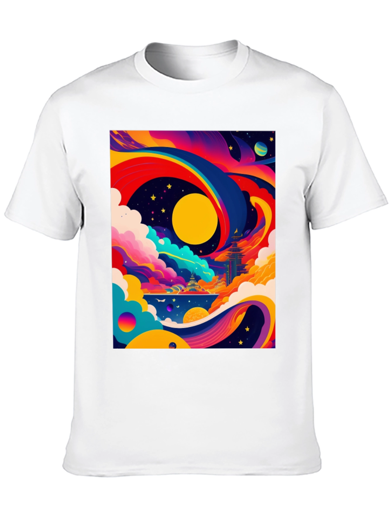 Vibrant Celestial Graphic Tee - Artistic Dreamscape