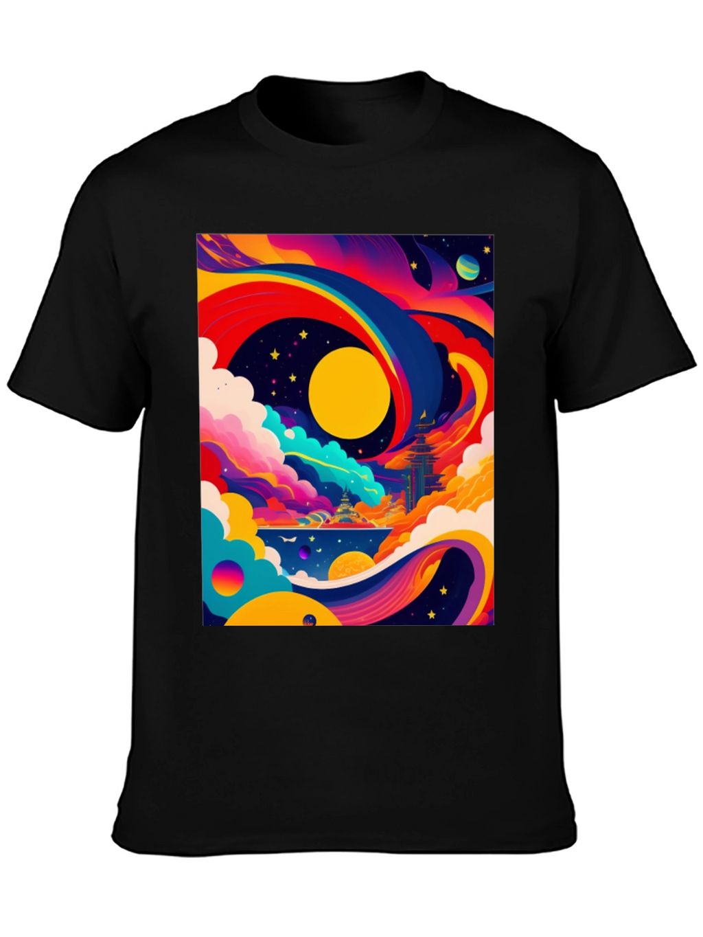 Vibrant Celestial Graphic Tee - Artistic Dreamscape