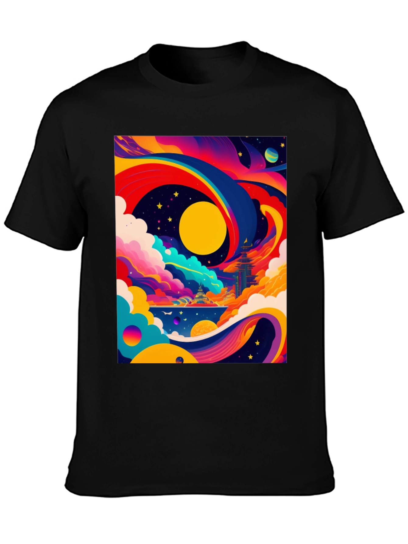 Vibrant Celestial Graphic Tee - Artistic Dreamscape