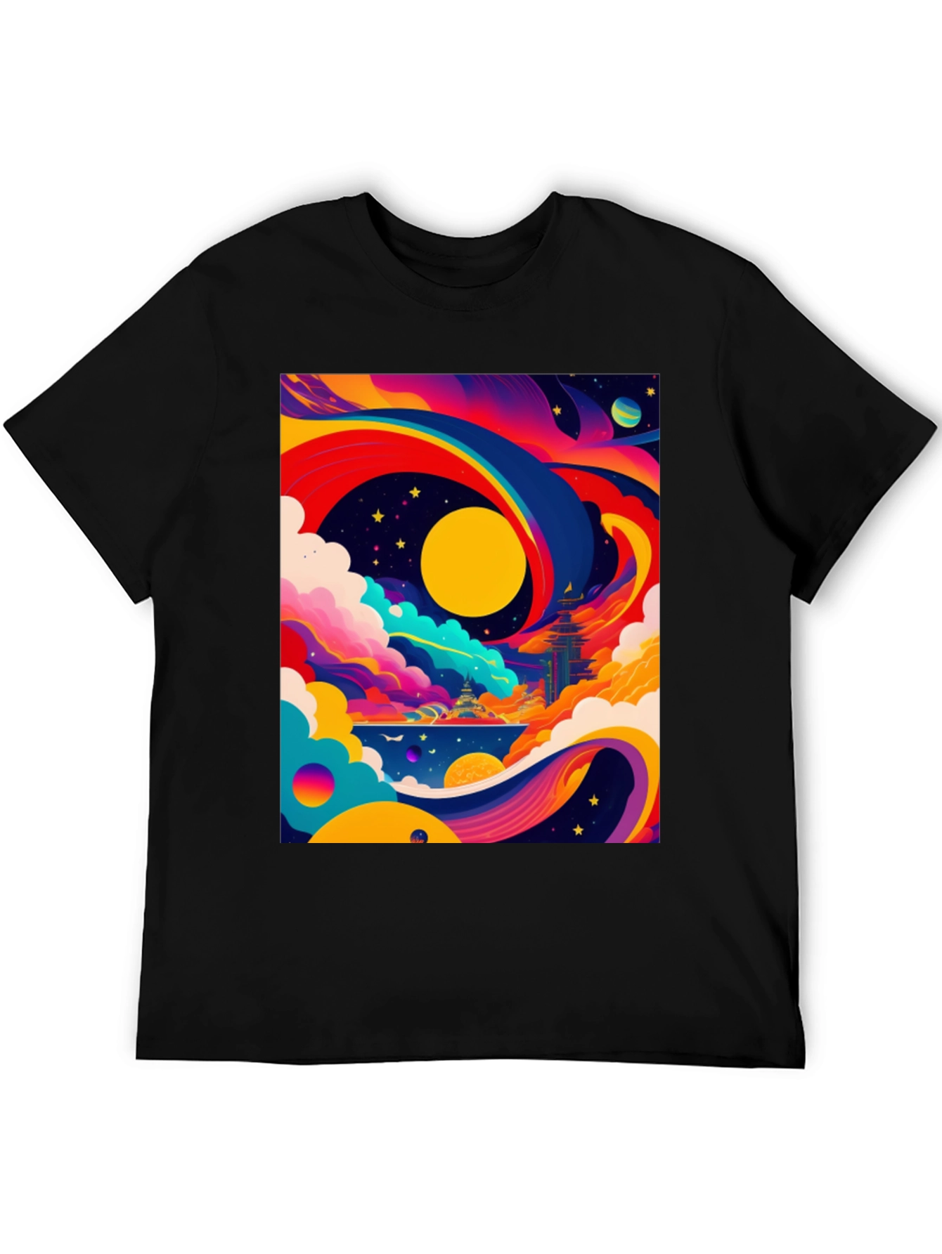 Vibrant Celestial Graphic Tee - Artistic Dreamscape
