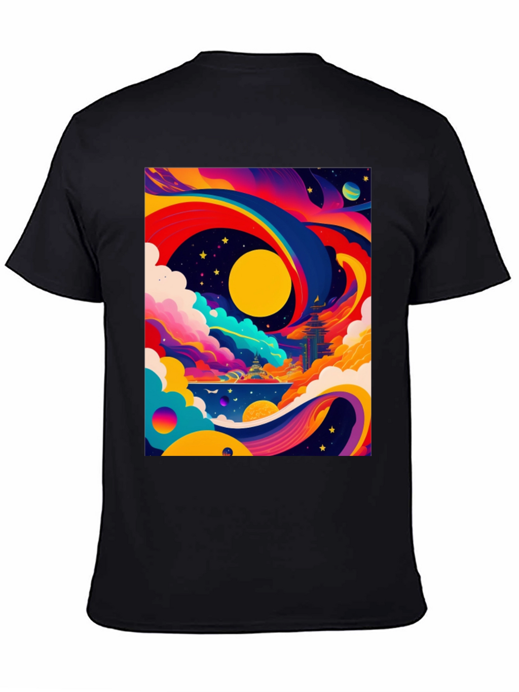 Vibrant Celestial Graphic Tee - Artistic Dreamscape