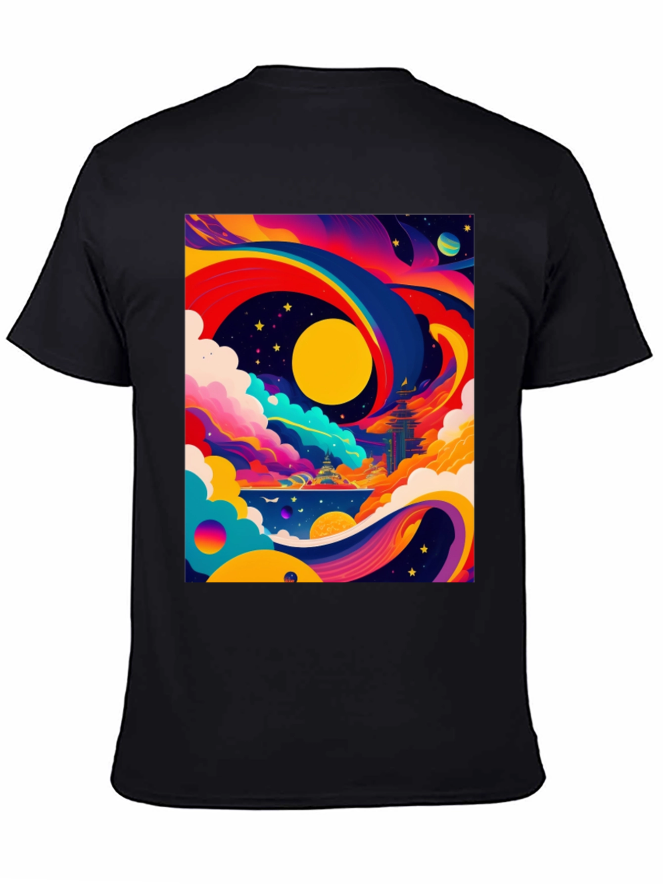Vibrant Celestial Graphic Tee - Artistic Dreamscape