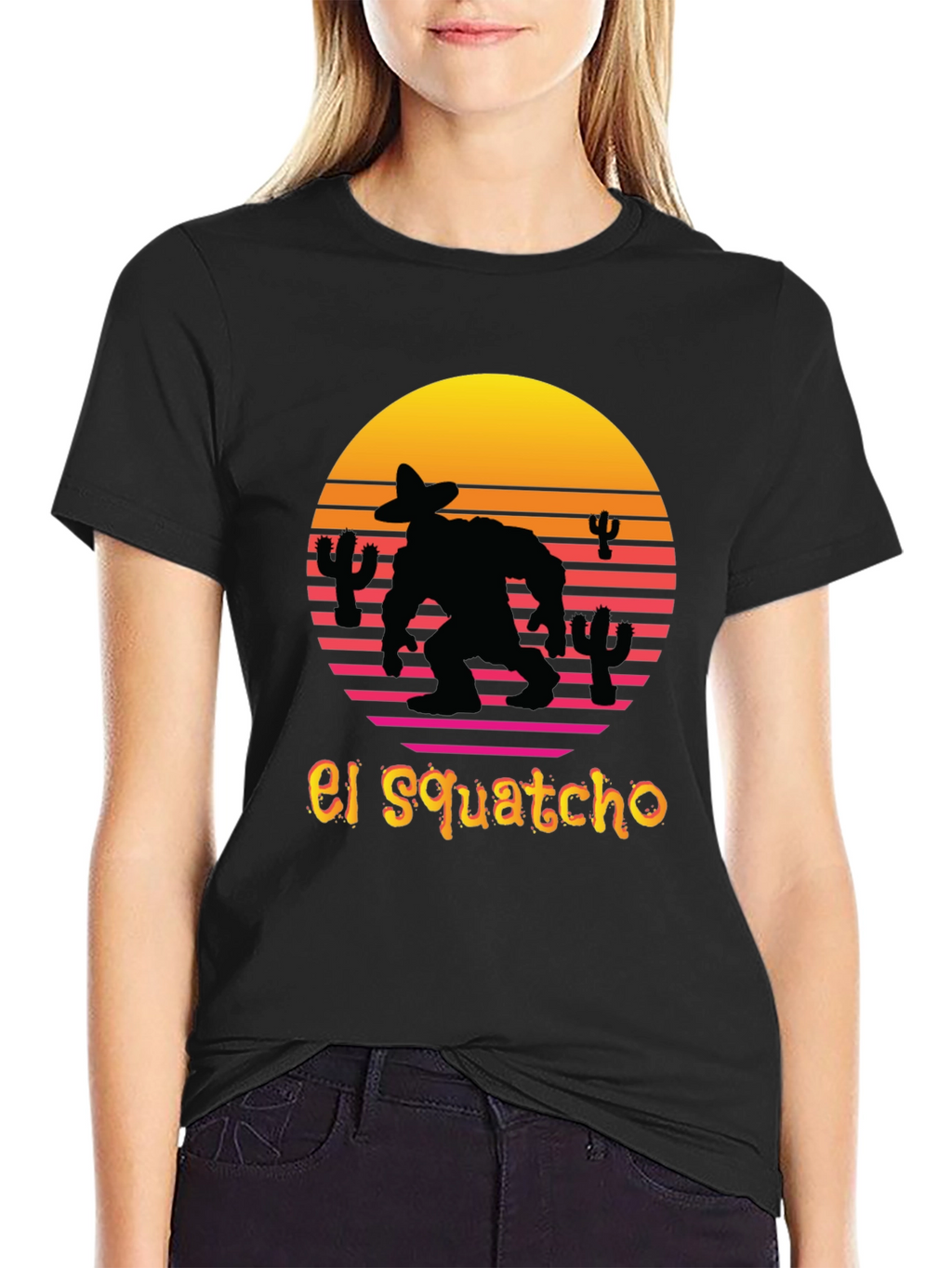 El Squatcho T-Shirt - Retro Sunset Sasquatch Tee