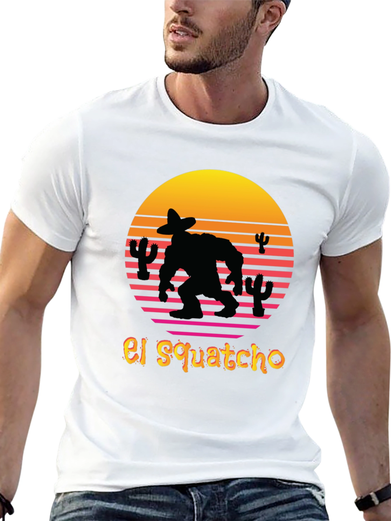 El Squatcho T-Shirt - Retro Sunset Sasquatch Tee