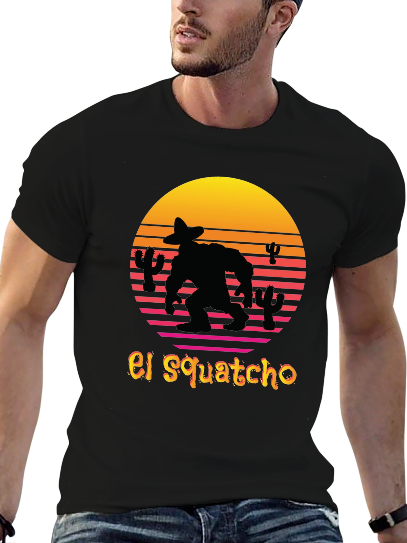 El Squatcho T-Shirt - Retro Sunset Sasquatch Tee