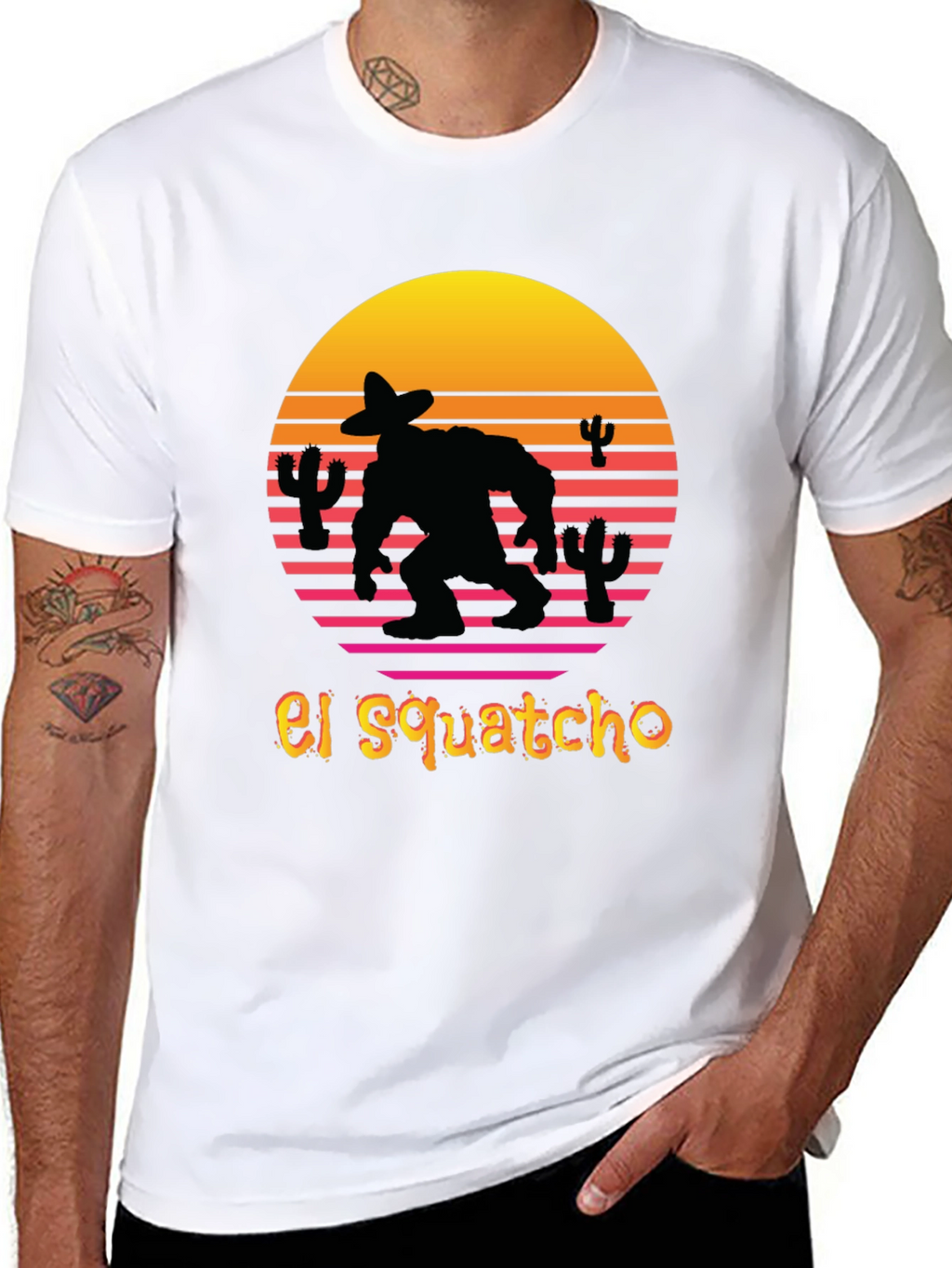 El Squatcho T-Shirt - Retro Sunset Sasquatch Tee