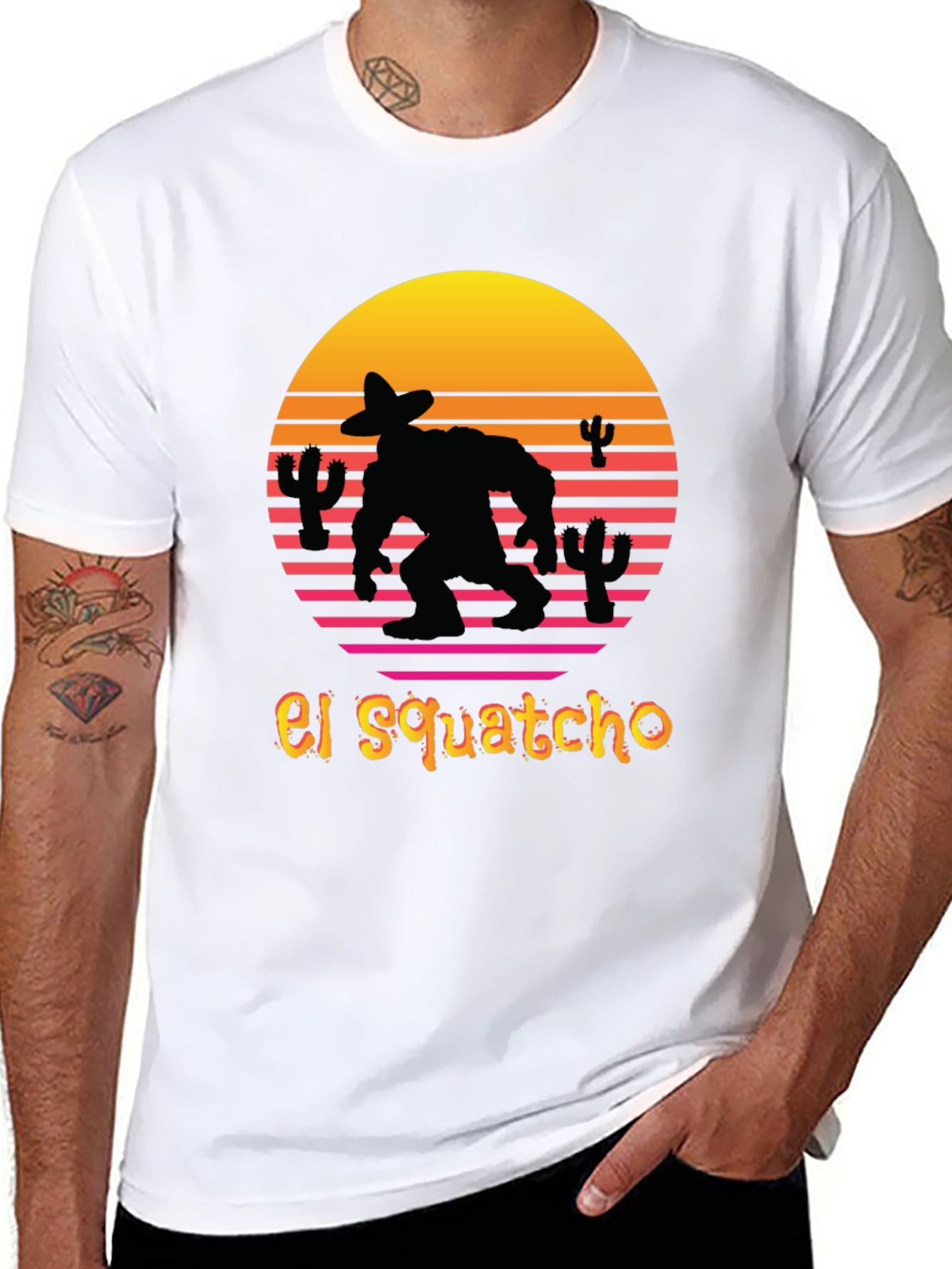 El Squatcho T-Shirt - Retro Sunset Sasquatch Tee