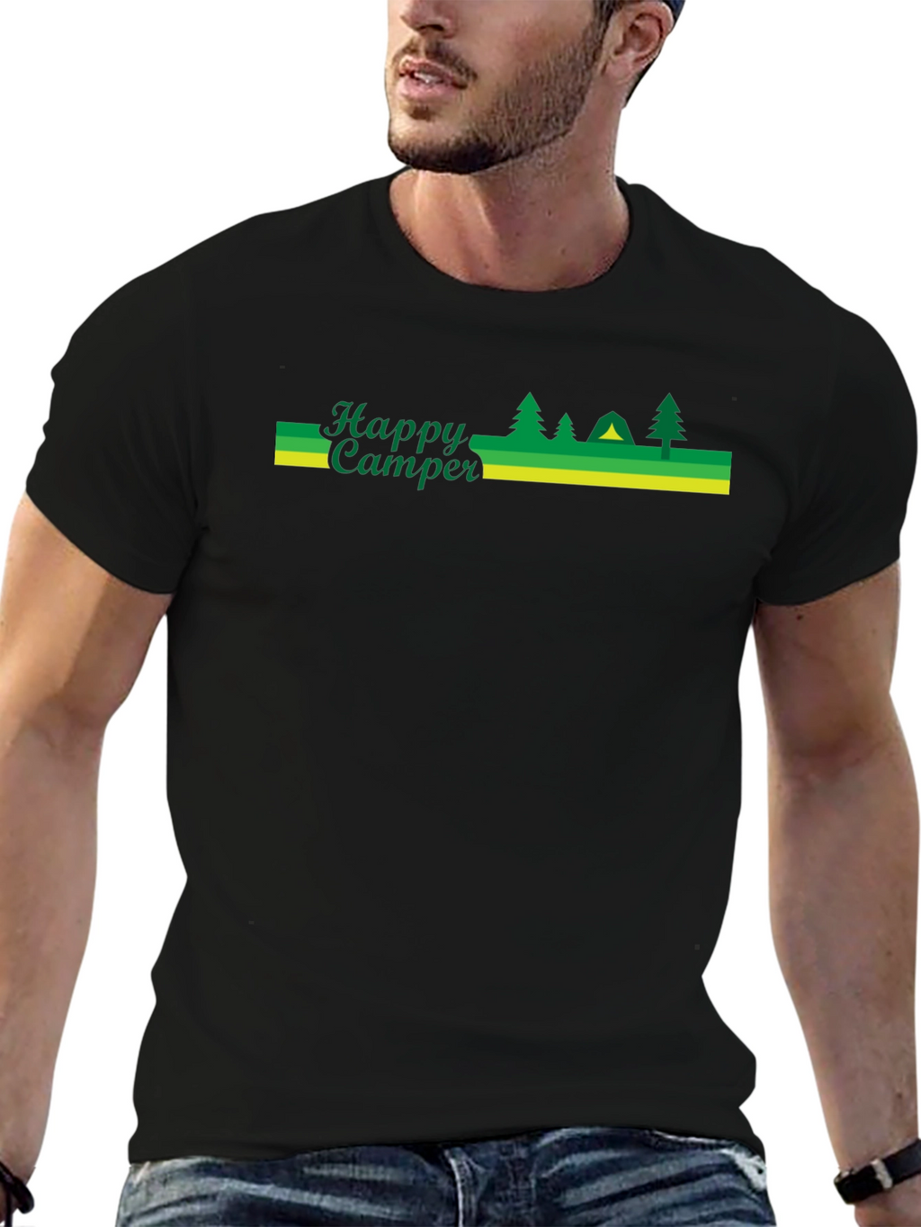 Happy Camper Black Graphic T-Shirt