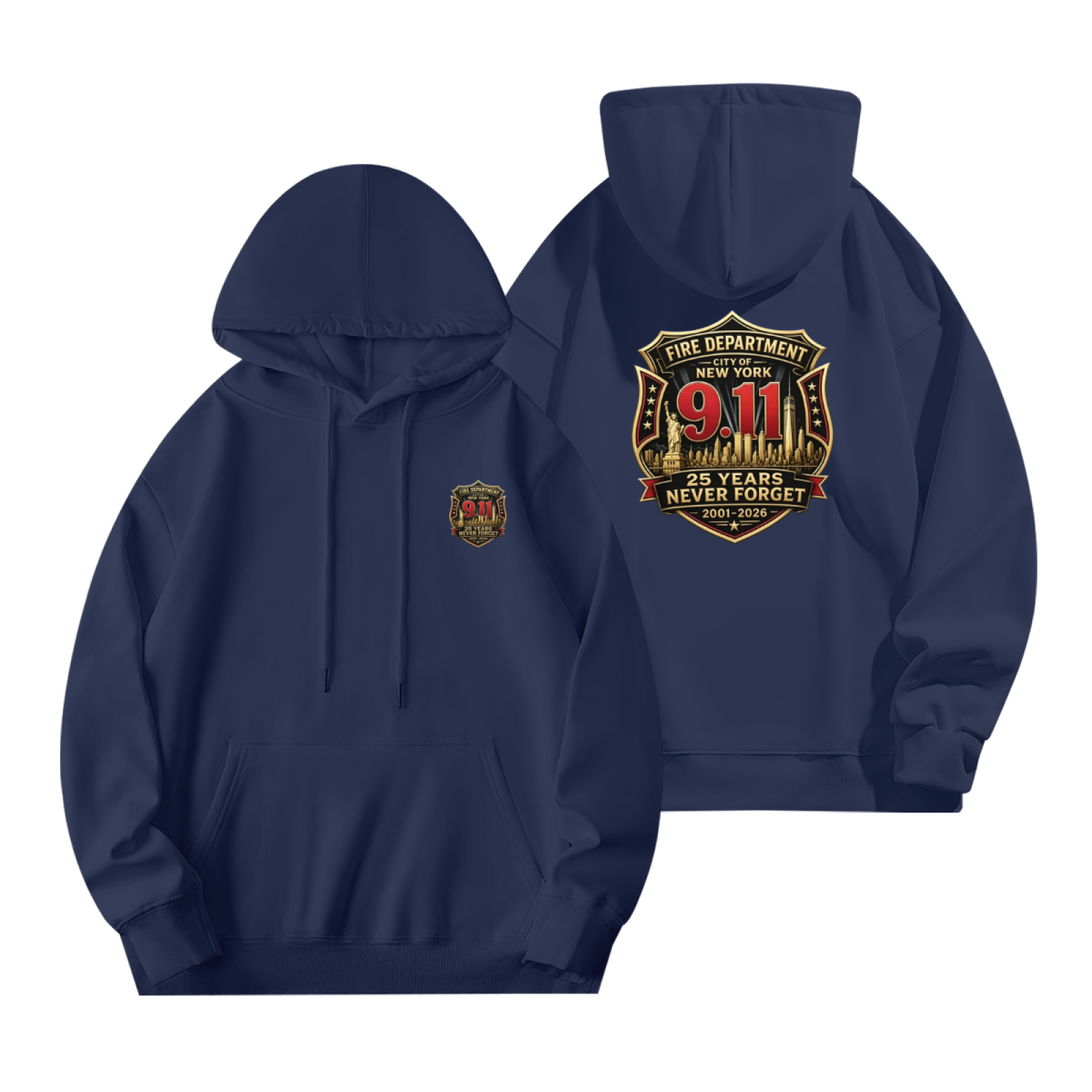 FDNY New York 9/11 25 Years Never Forget Commemorative Double?Sided Hoodie