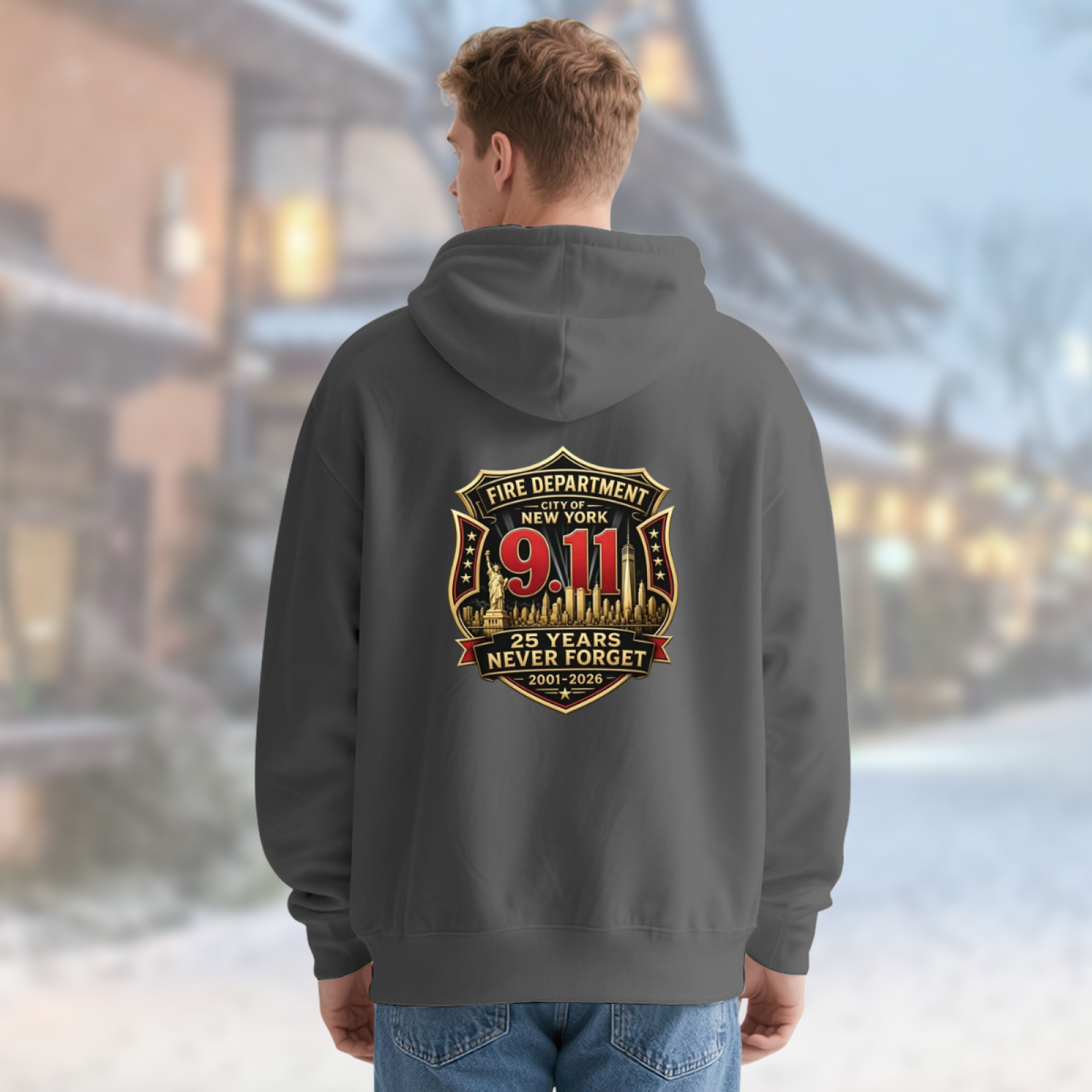 FDNY New York 9/11 25 Years Never Forget Commemorative Double?Sided Hoodie