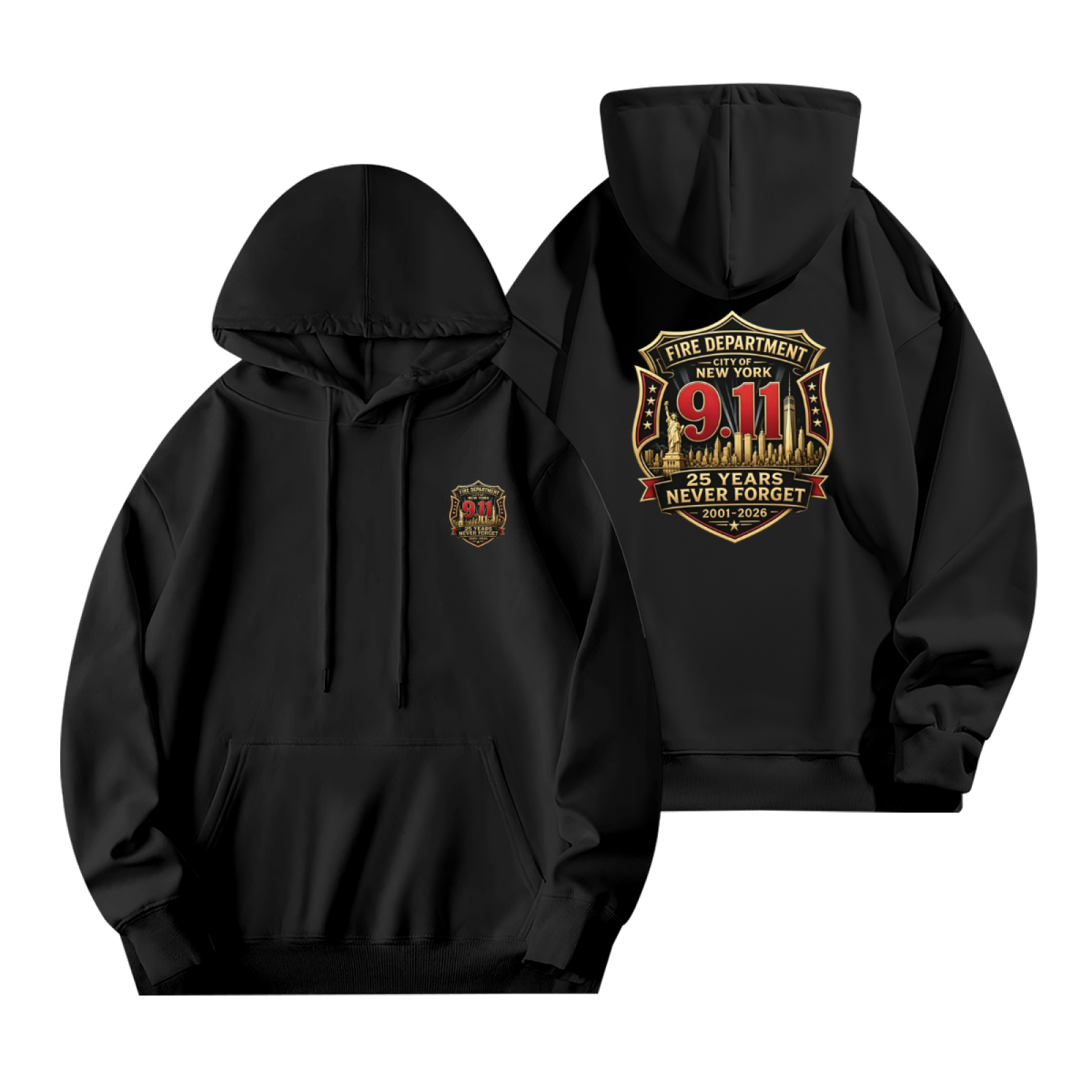 FDNY New York 9/11 25 Years Never Forget Commemorative Double?Sided Hoodie