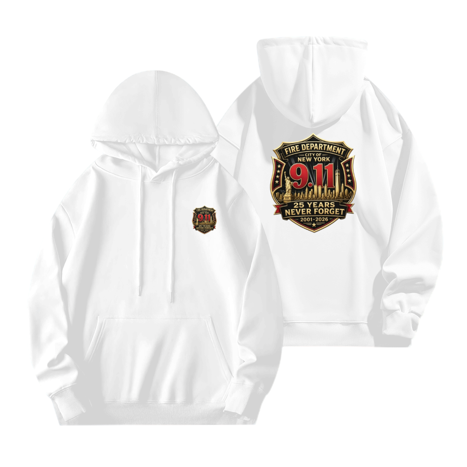 FDNY New York 9/11 25 Years Never Forget Commemorative Double?Sided Hoodie
