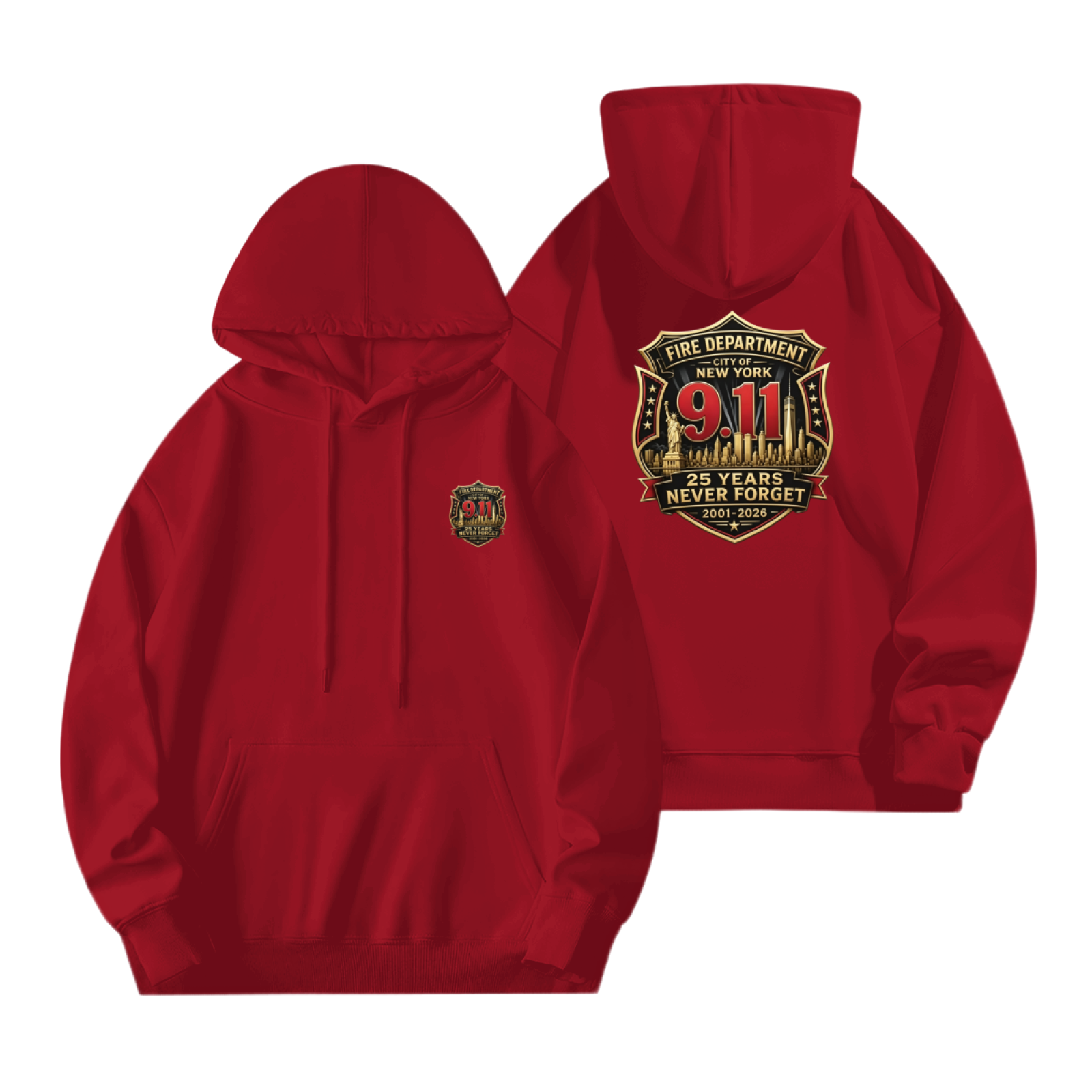 FDNY New York 9/11 25 Years Never Forget Commemorative Double?Sided Hoodie