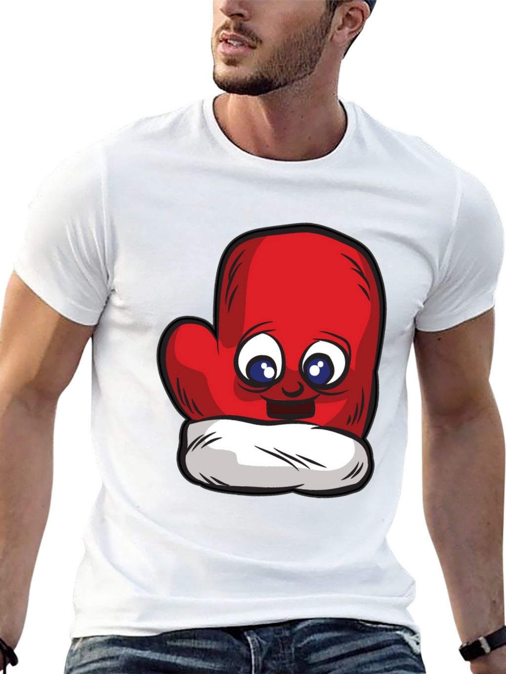 Cute Mitten Cartoon Graphic Black T-Shirt