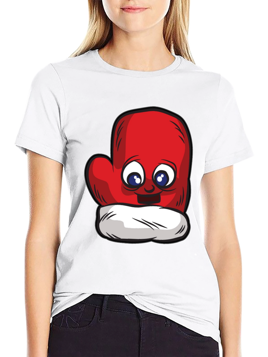 Cute Mitten Cartoon Graphic Black T-Shirt