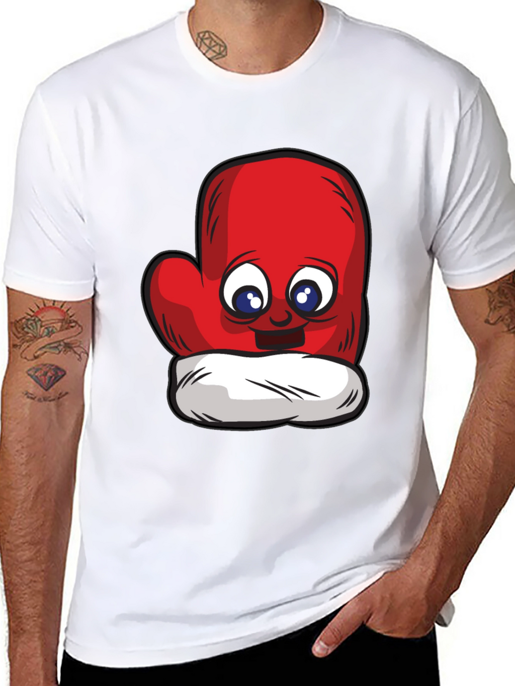 Cute Mitten Cartoon Graphic Black T-Shirt
